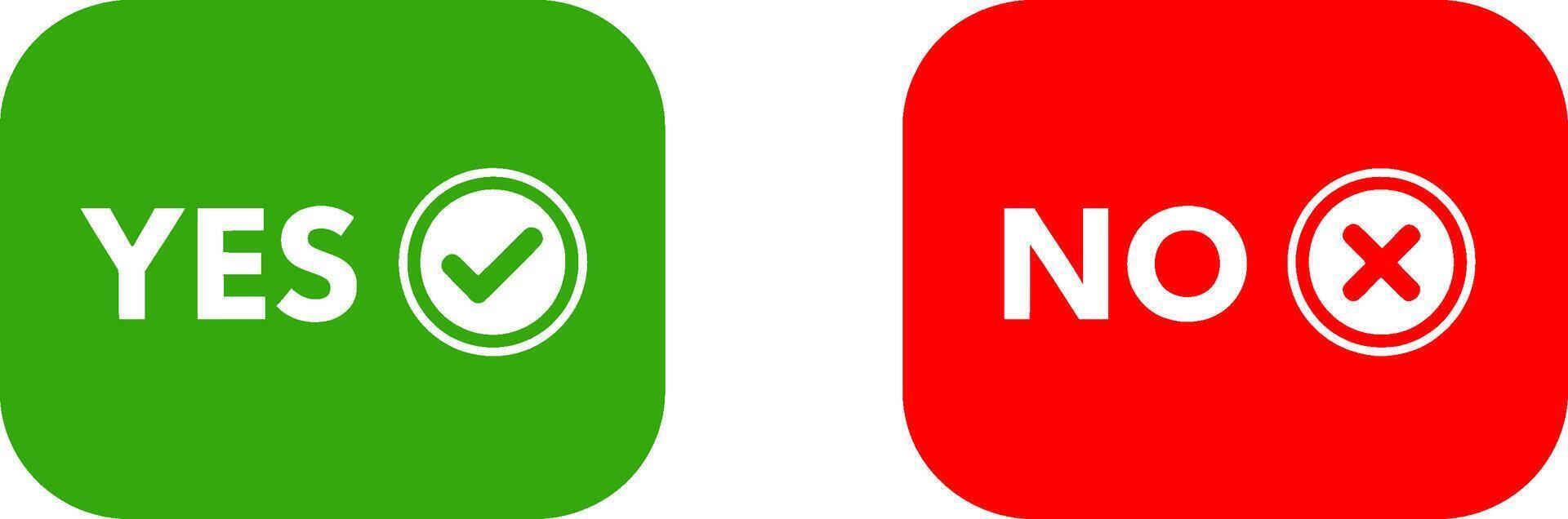Green yes button with check mark and red no button with cross mark on white background vector
