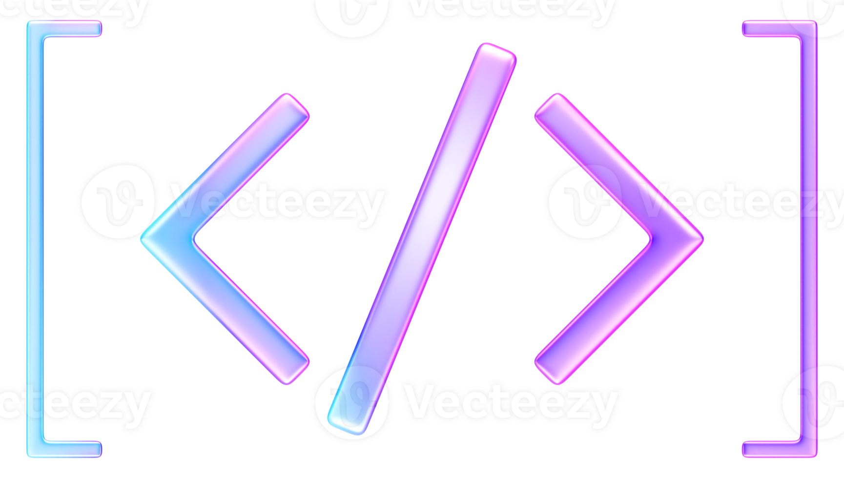 3D glass style purple blue code symbol with brackets and slashes, representing programming, software development, and coding png