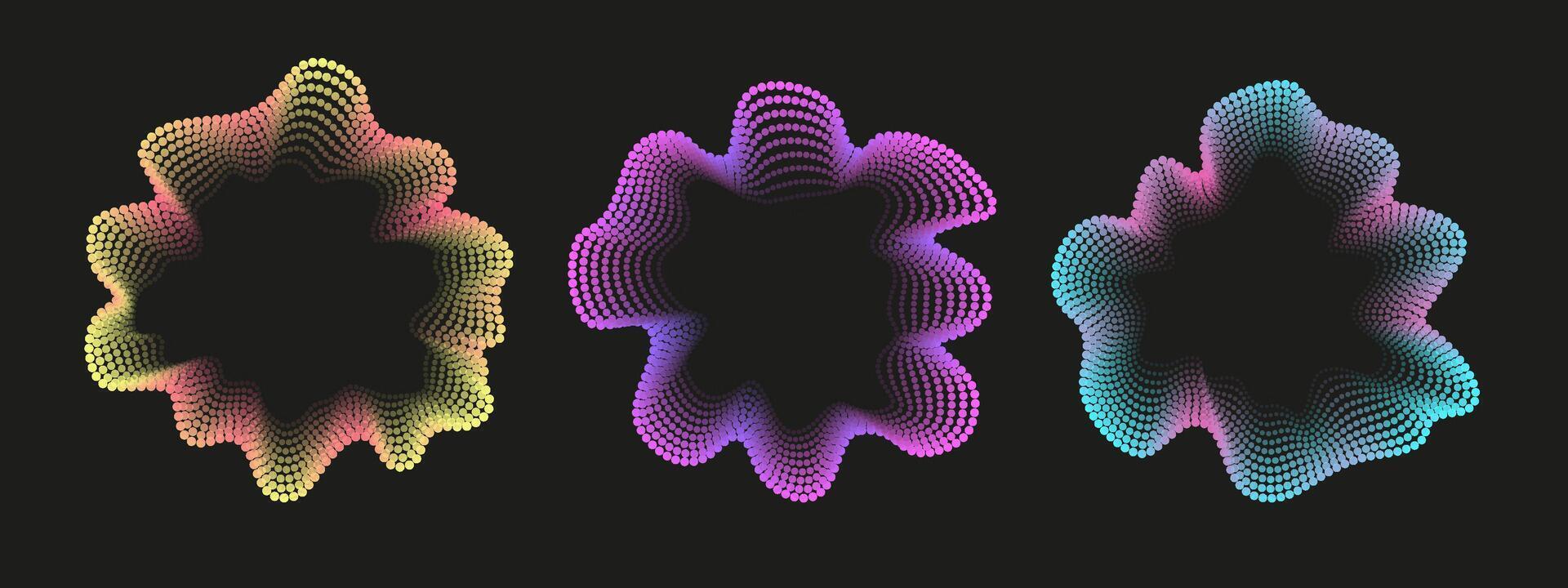 neon circular equalizer with dotted wave pattern. Audio spectrum for music apps, voice signals, and radar graphics vector