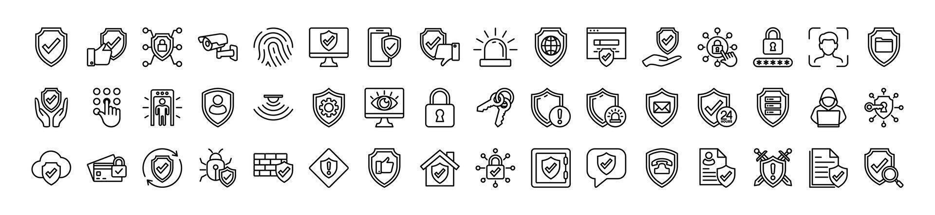 Safety, security, protection thin line icons collection. Cyberspace, internet, digital, network, computer, app, website, device, online, technology and other. Editable stroke. Illustration vector