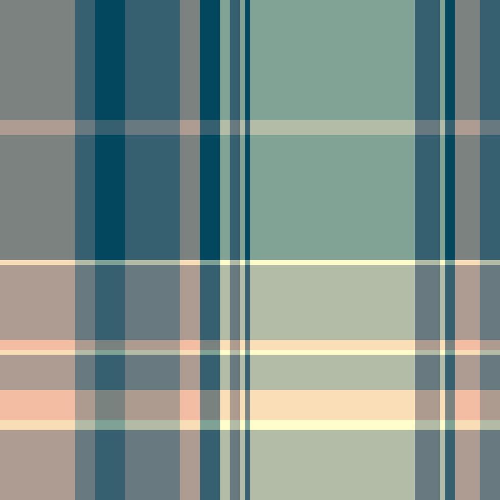Classic plaid pattern in muted teal, blue, grey and peach tones. Ideal for backgrounds, textiles, or abstract design. Timeless, versatile texture. vector
