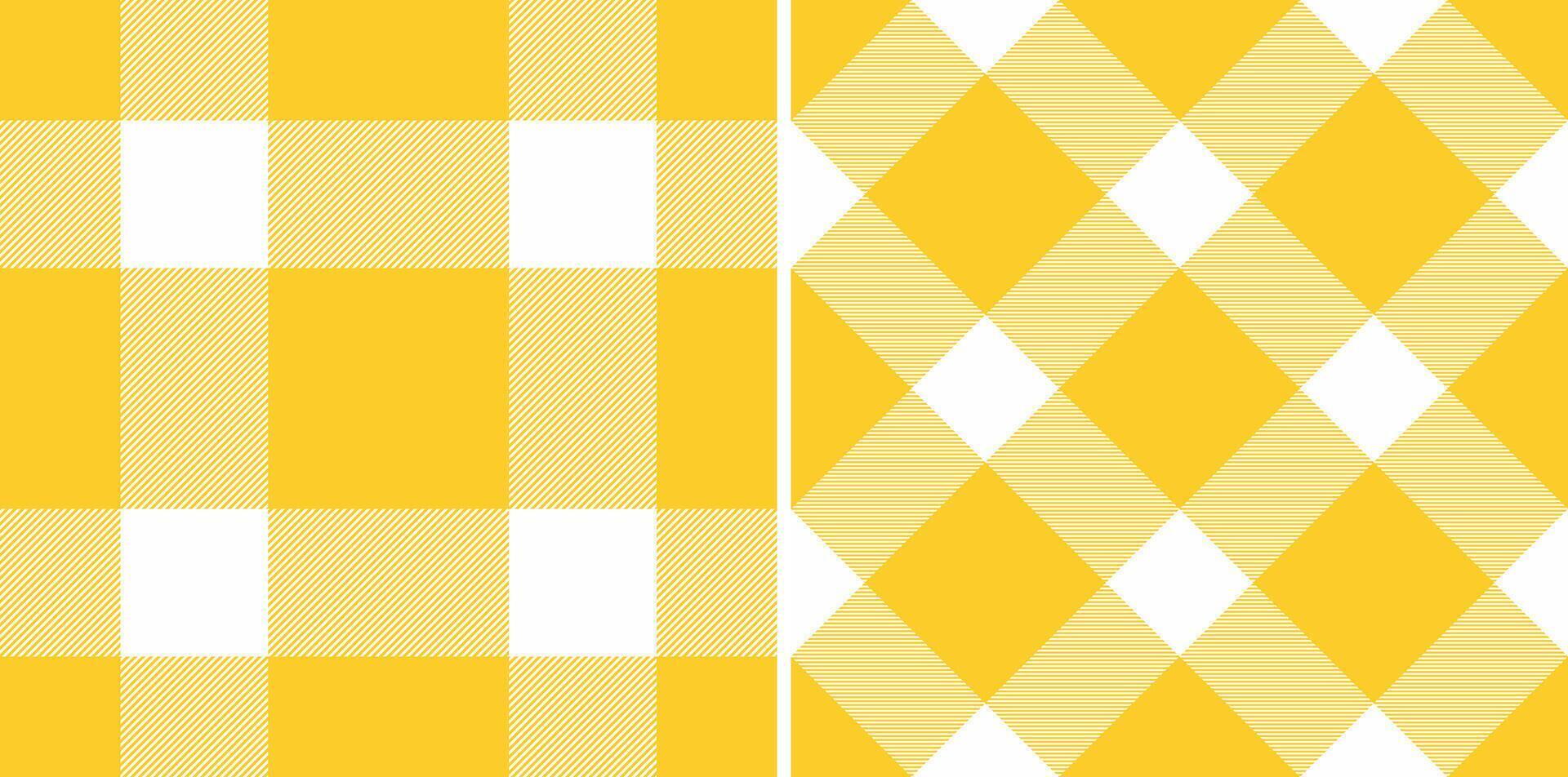 Vibrant, inviting yellow and white check patterns in classic diagonal styles. Ideal for backgrounds, textiles, or adding a warm, rustic touch. Versatile design. vector