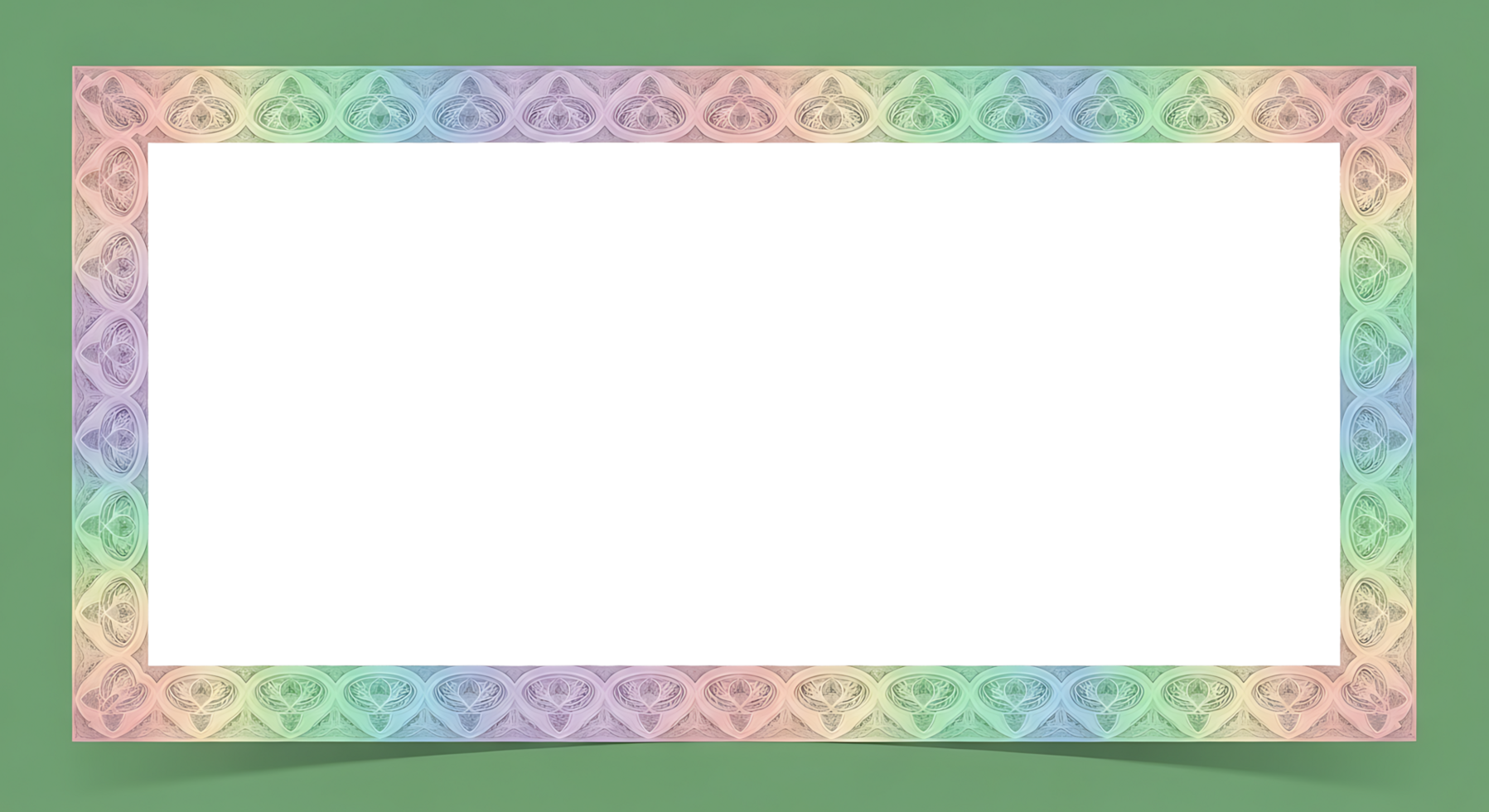 ornamentado retangular quadro, Armação com a gravado recorrente padronizar e uma suave pastel arco Iris gradiente. png