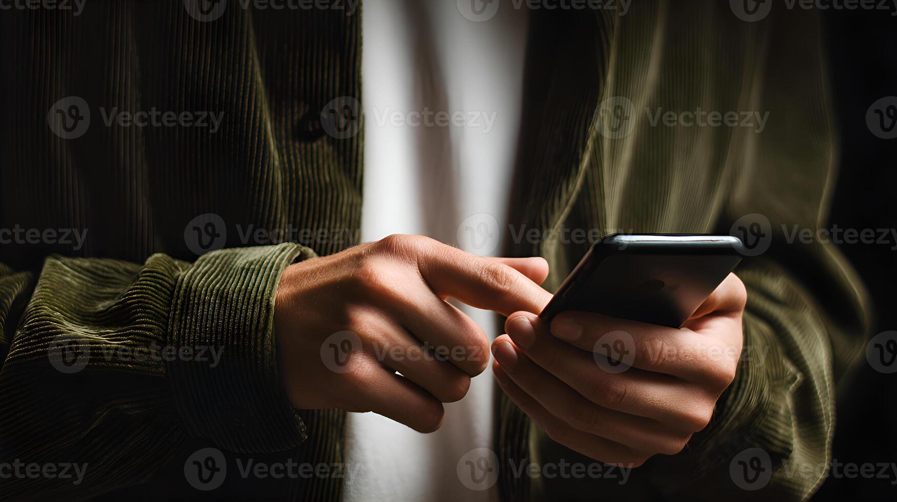 Man using smartphone, browsing internet, mobile technology photo