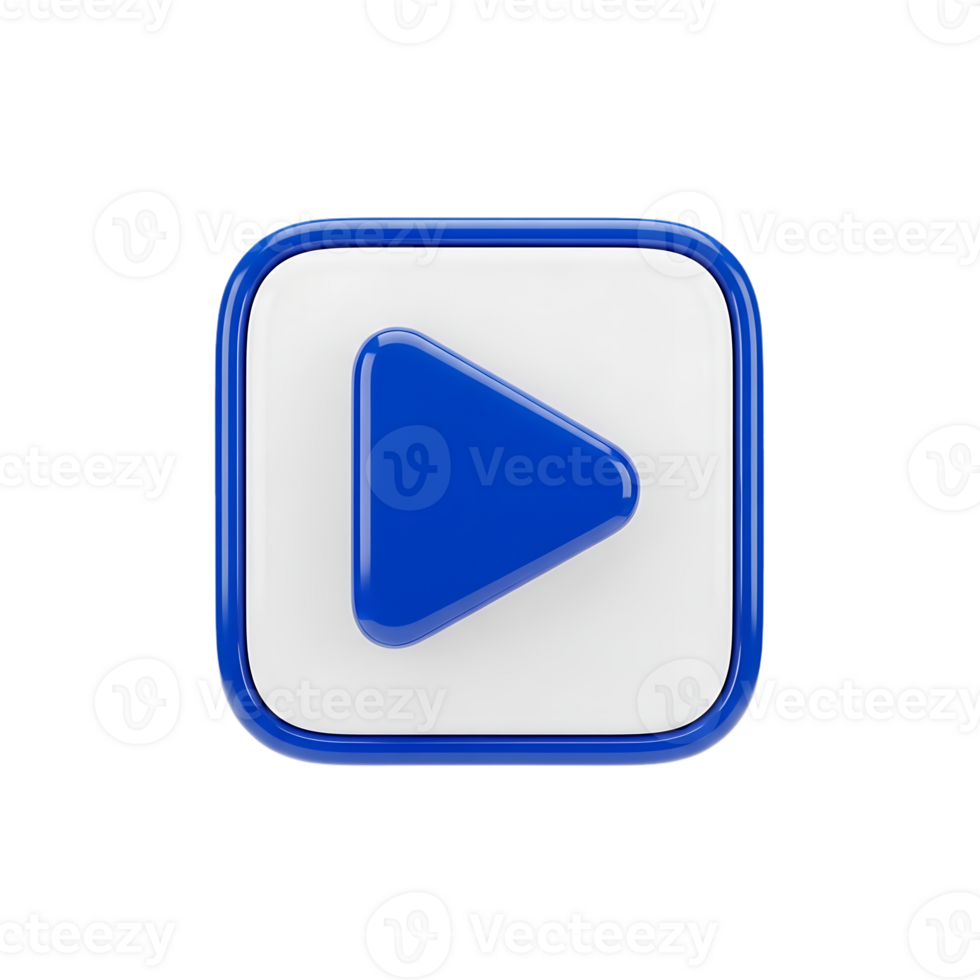 3d icon of a blue play button with a square frame isolated on transparent background, perfect for media player interfaces png