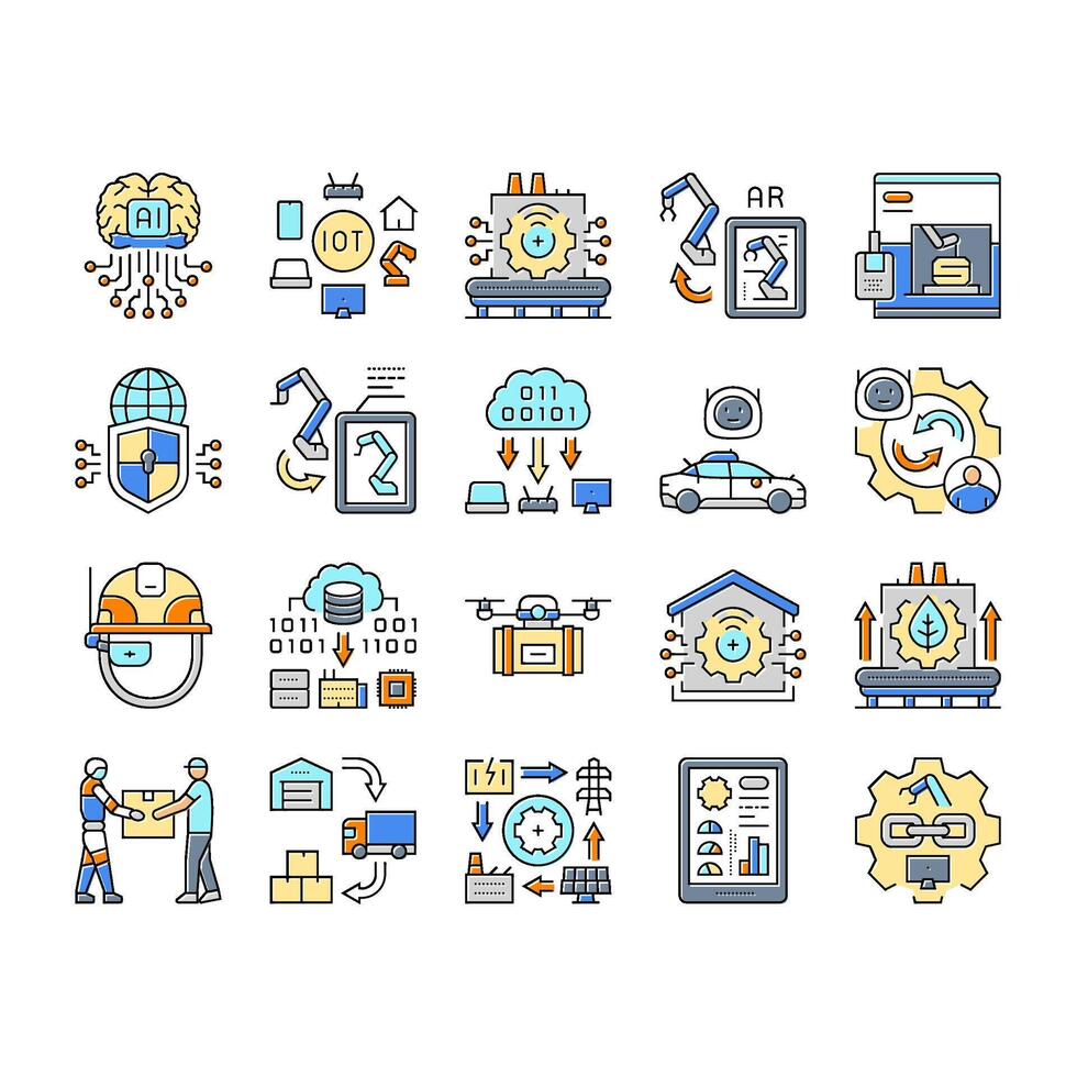 industry 4.0 automation robotics pack icons set object vector