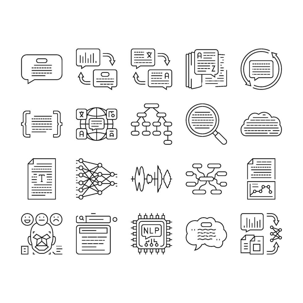 natural language processing nlp icons set element vector