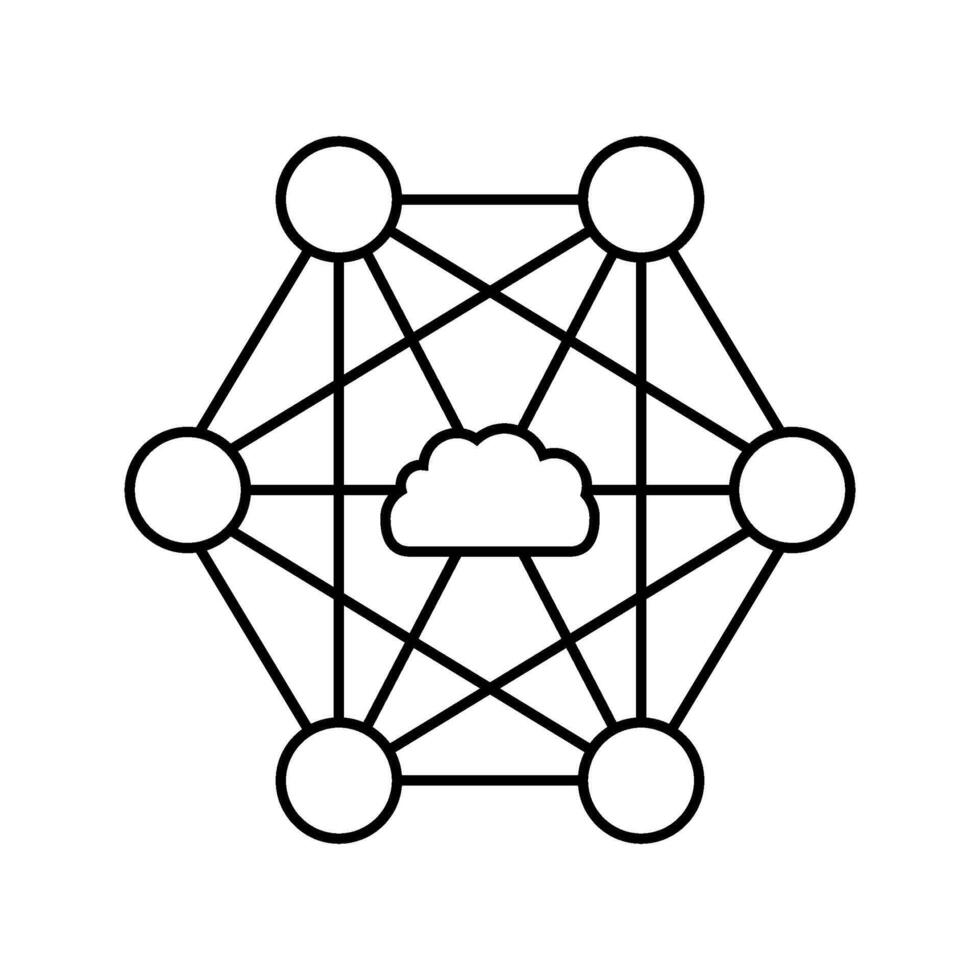 red nodos nube informática línea icono indicador vector