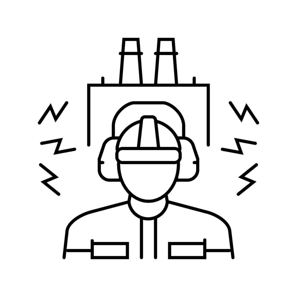 worker using ear protection noisy factory line icon module vector