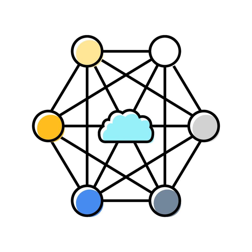 red nodos nube informática color icono diseño vector