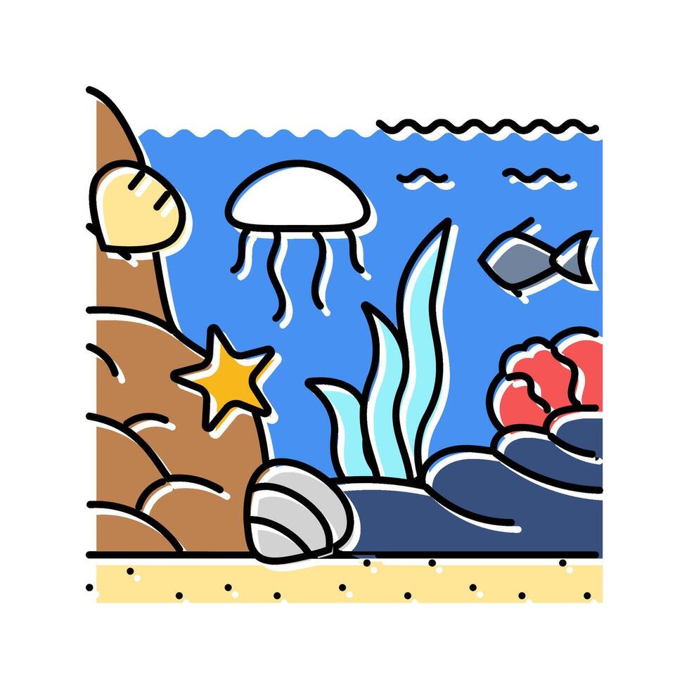 tide pool ecosystem world ocean color icon element vector