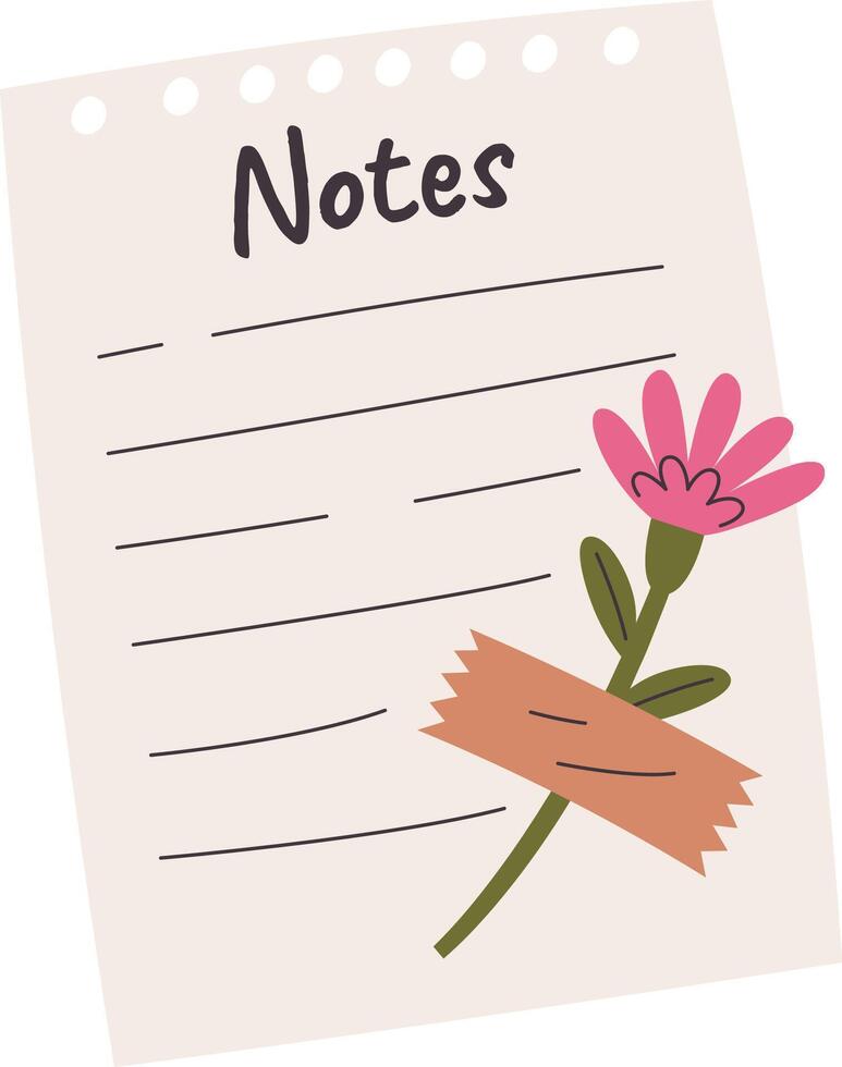 Notes Sheet With Flower vector