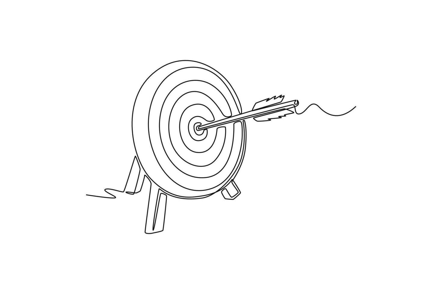 Single line drawing captures a target with one arrow, symbolizing the pursuit of a goal, precision in business, and focused strategic execution. Continuous line draw design graphic illustration vector