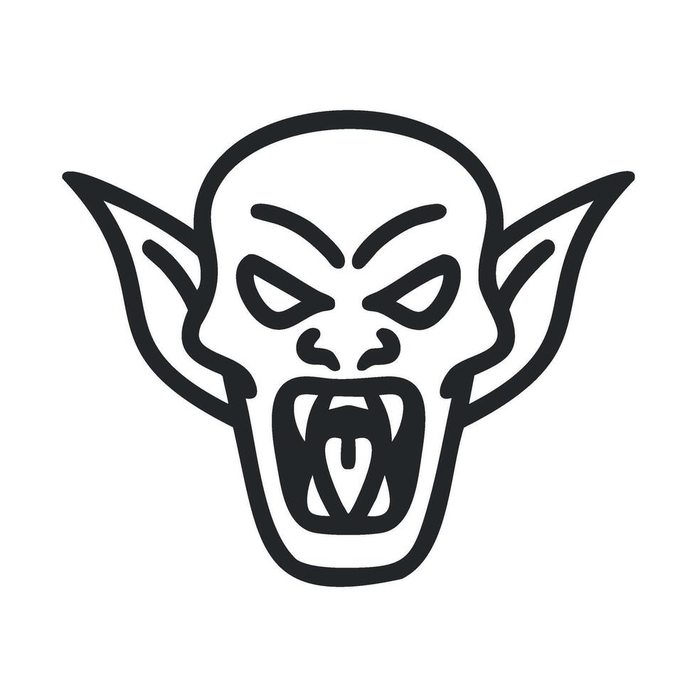 Horror icon featuring vampire face with sharp fangs and pointed ears vector