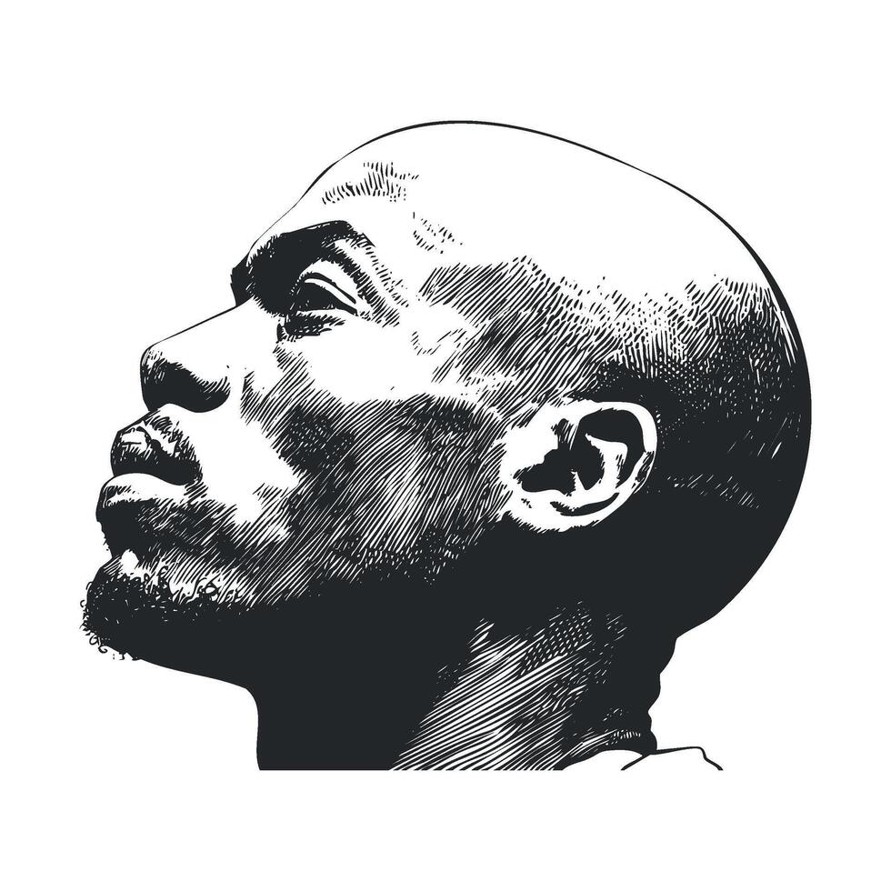 Profile view of a man in contemplation with detailed line work vector