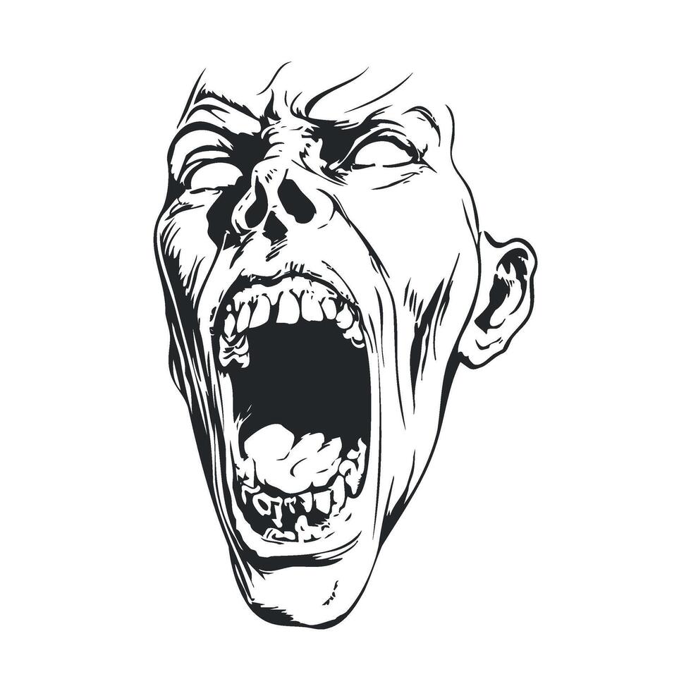 Distorted expression of fear and anger in screaming face vector