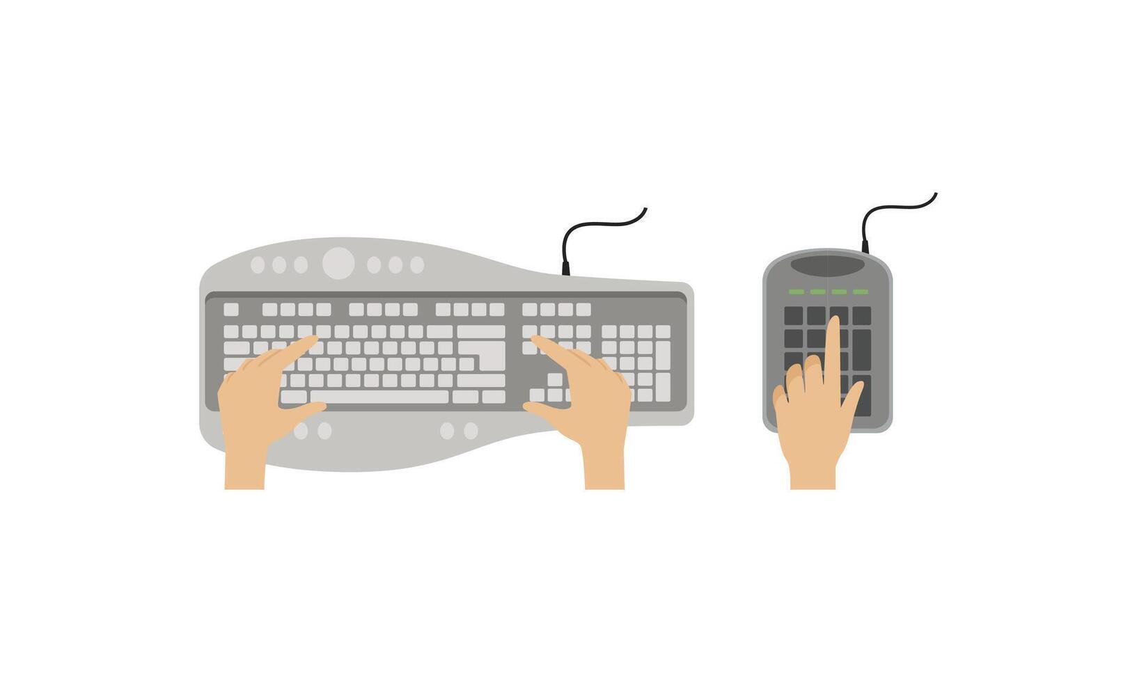 Top View of Computer Keyboard and Hands of User Set Illustration vector