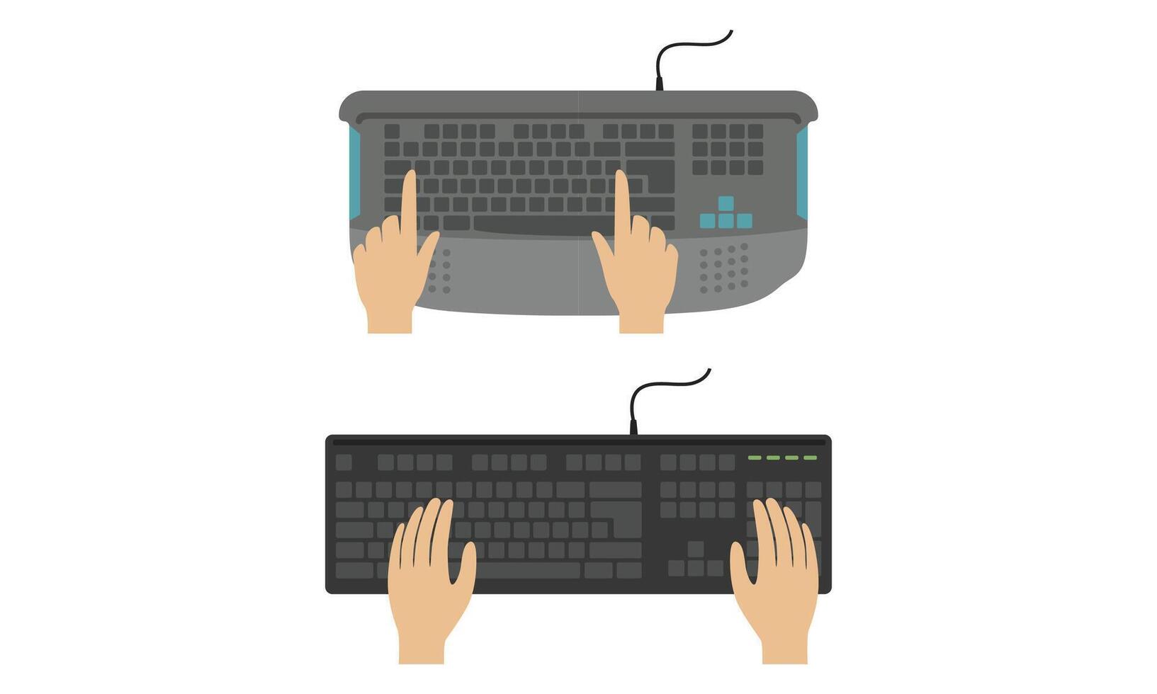 Top View of Male Hands on Computer Keyboard Set Illustration vector