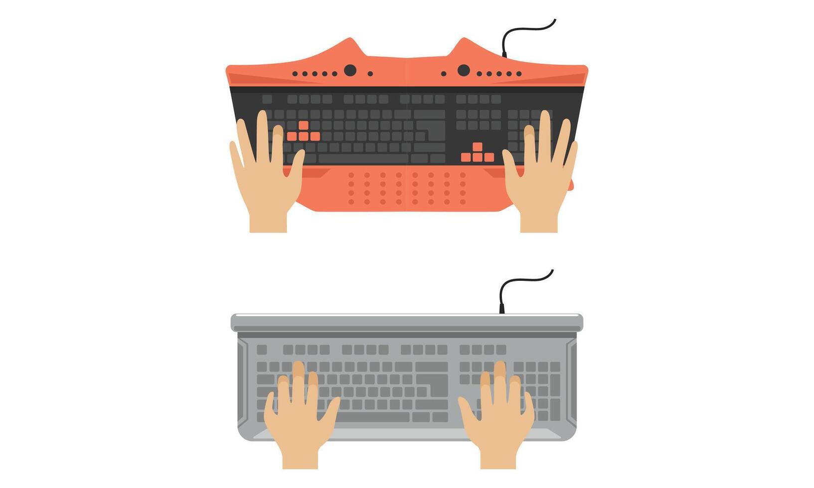 Computer Keyboard and Typing Hands of User Set Illustration vector