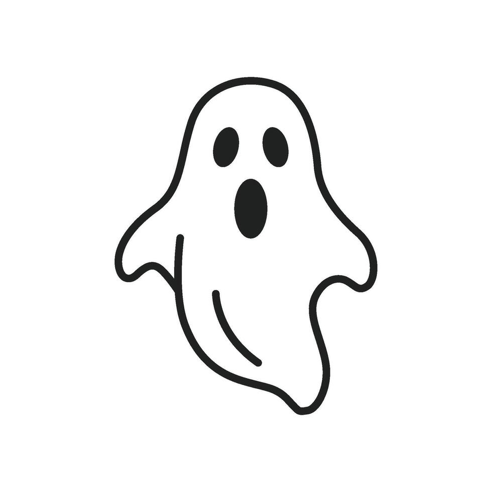 A line art icon of a ghost with a surprised or scared expression, representing a spooky or startled spirit. vector