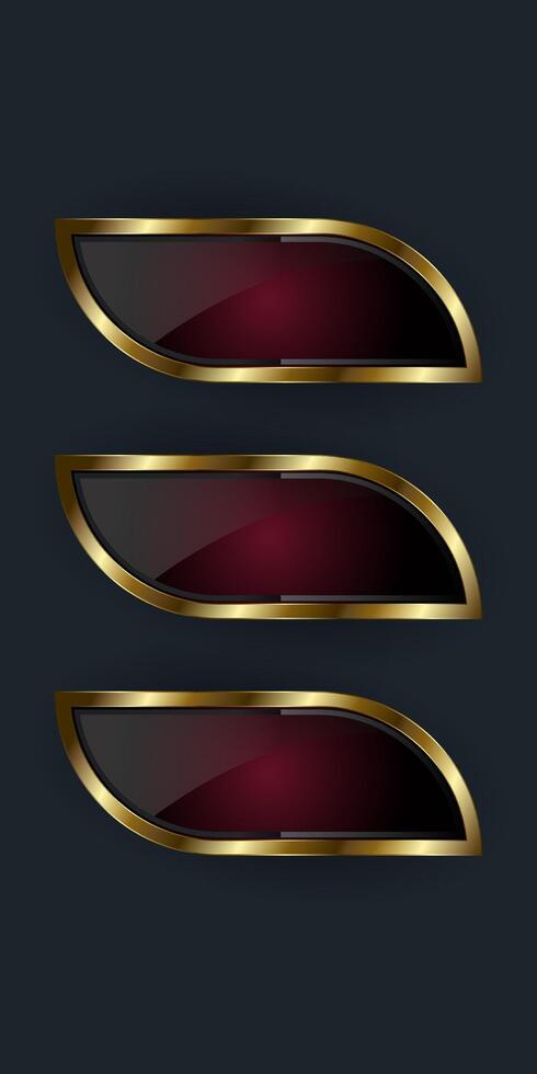 groups of three Luxury shiny red button design for web UI and Digital Icon with Smooth rounded edges in lustrous gold border, illustration vector