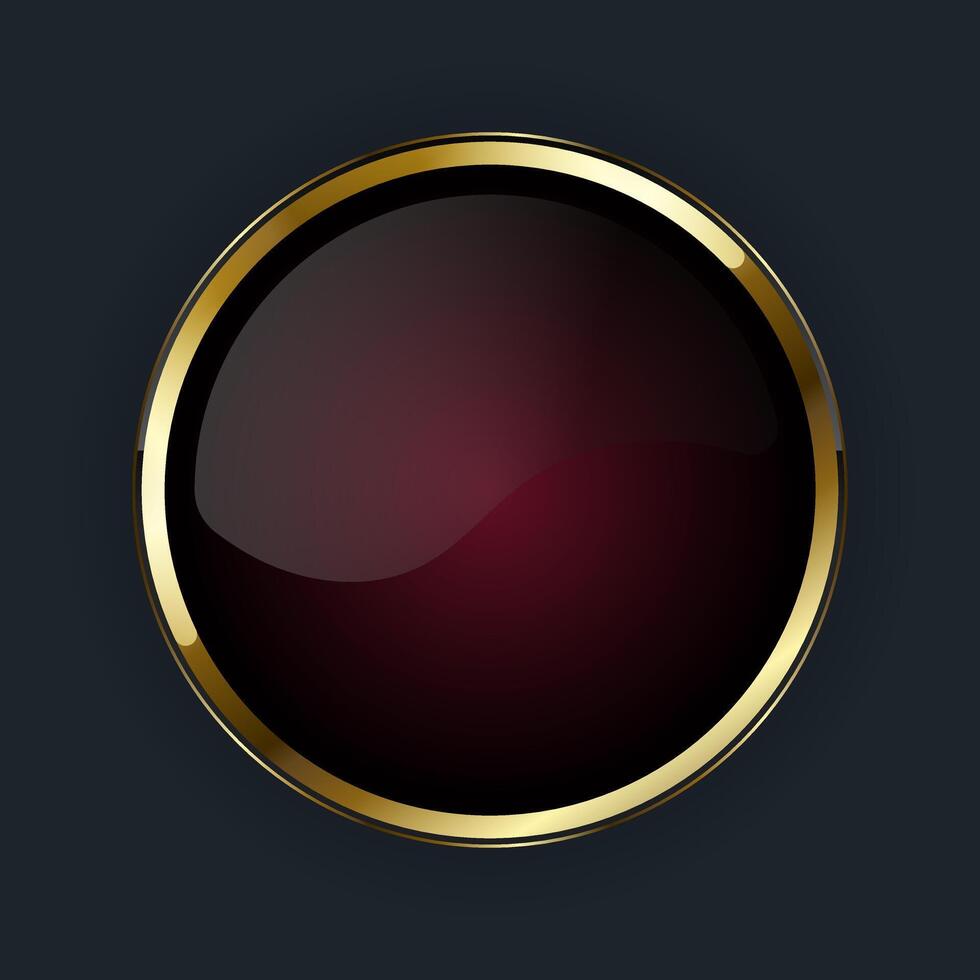 A Luxury metalic shiny red button, icon design for web UI and Digital Icon with Smooth rounded edges in lustrous gold border, illustration vector