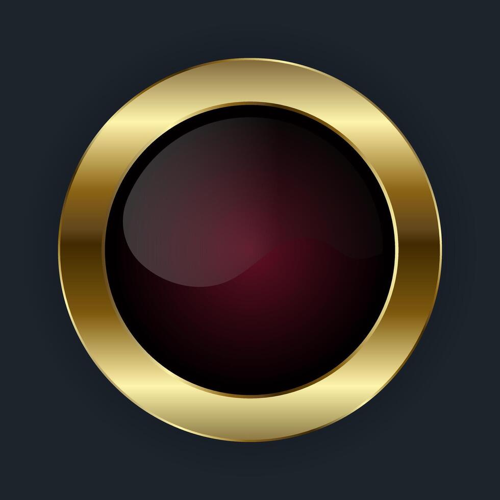 A premium Luxury circle metalic shiny red button and symbol design for web UI, a Digital circle Icon with Smooth rounded edges in lustrous gold border, illustration vector