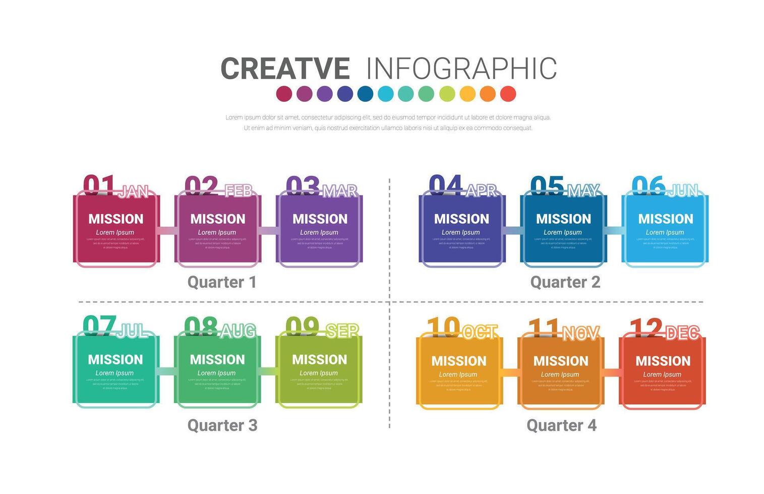 Timeline months in quarters, infographics for annual report and presentation vector