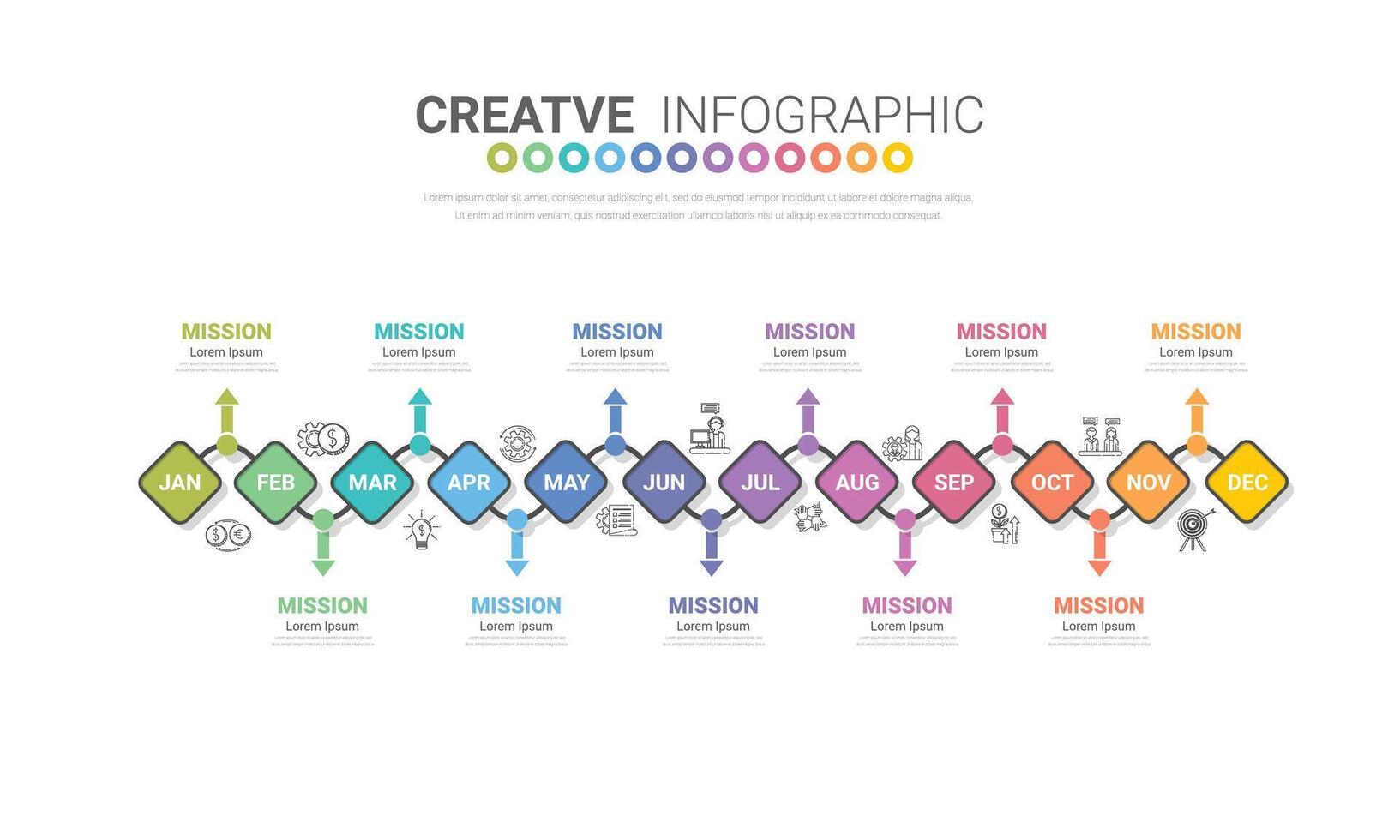 Timeline for one year infographics design and Presentation. vector