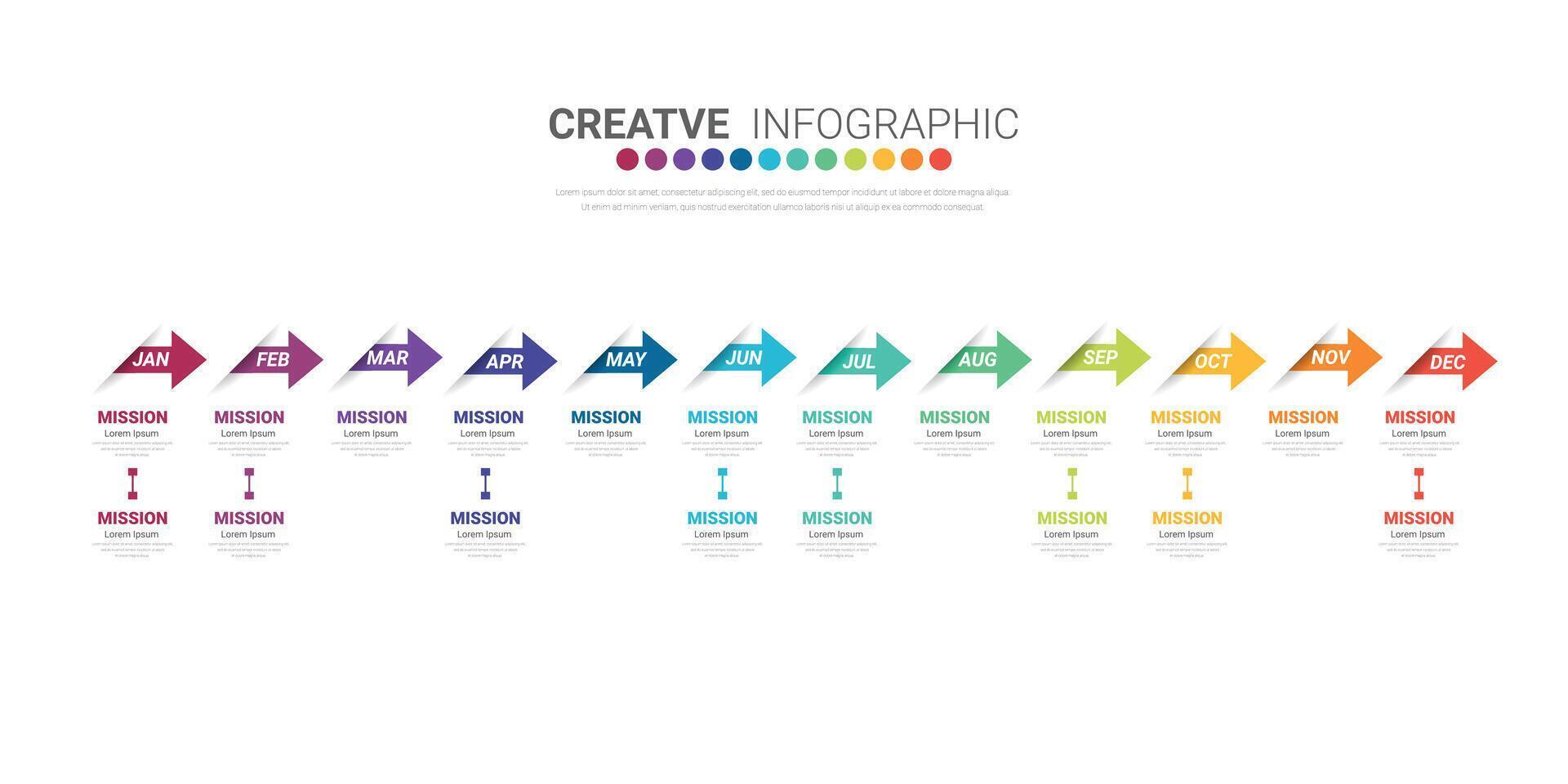 Infographics element design for all month flow chart. vector