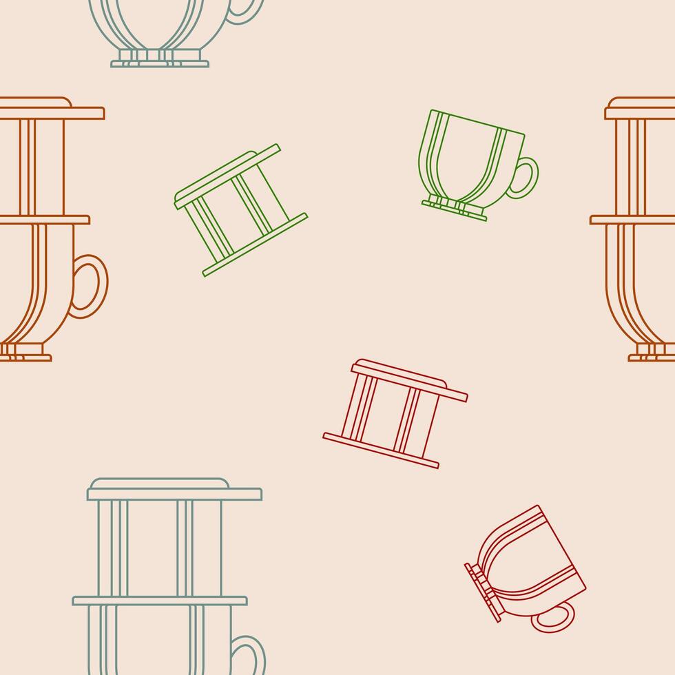 Editable Outline Style Vietnam Drip Coffee With Ceramic Mug Vectorized Illustration as Seamless Pattern for Creating Background of Cafe With Vietnamese Culture and Tradition Related Design vector