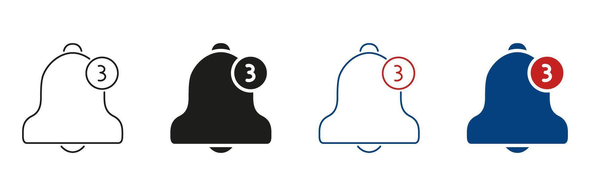 Notification Bell With Alert Number Line And Solid Icon Set. Reminder And Alert System Symbol Collection. Communication And Update Notification Design. Isolated Illustration vector