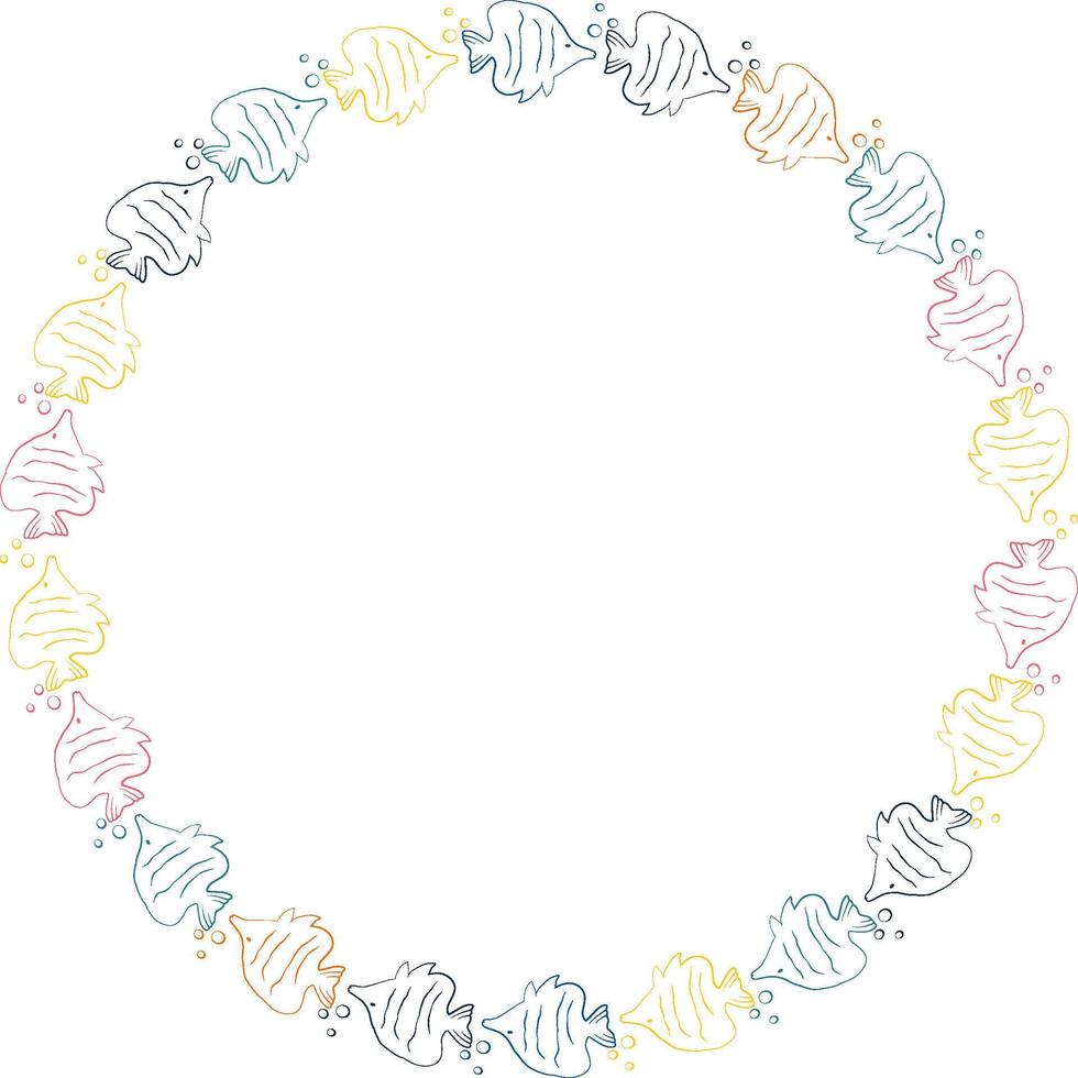 hand-drawn fish frame. Childish frame design with empty space for your text. Undersea world vector