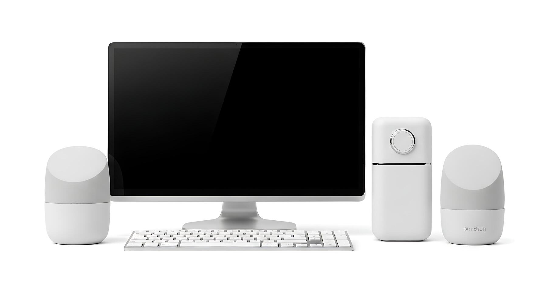 Desktop Computer Setup with Speakers and Keyboard photo