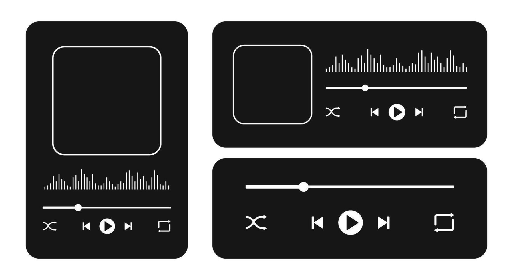 Music player interface with album cover frame, buttons, progress loading bar and sound wave. Playback menu widget templates isolated on white background. graphic illustration vector