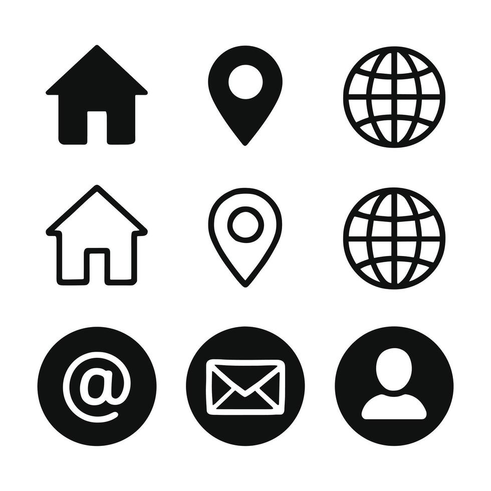 Contact and Web Interface Icon Set with Home, Email, Location, and User Symbols vector