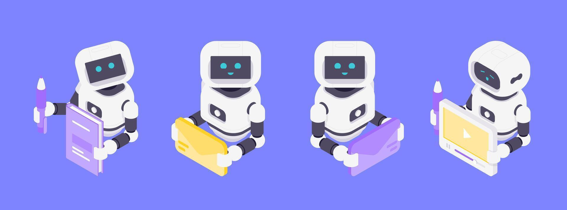 Animated robots using digital devices vector