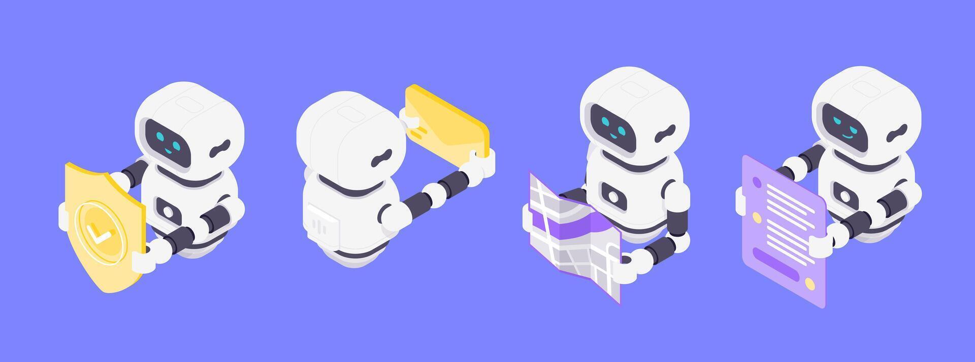 Robots performing various tasks vector