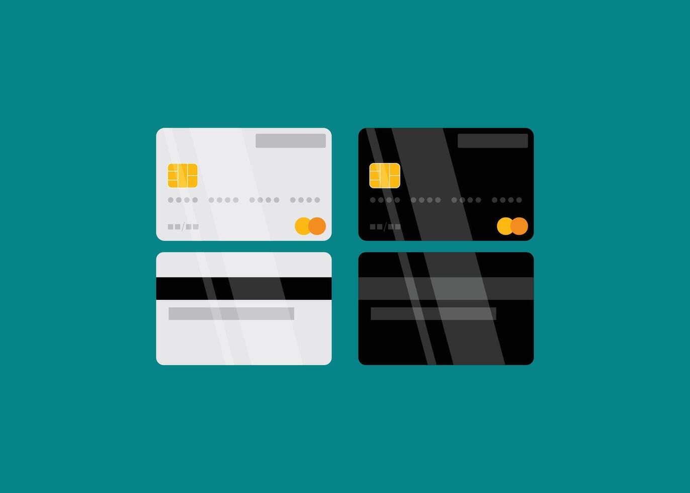 Elegant black and white credit card. Front and back view of a payment card with chip and magnetic stripe. A simple flat design perfect for finance and payment concepts vector