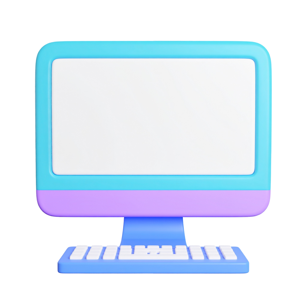 Charming cartoon computer setup with keyboard on transparent background png