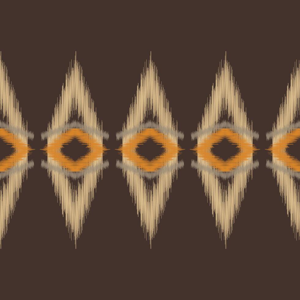Ikat pattern design with brown dark color background retro ethnic design curtain. vector