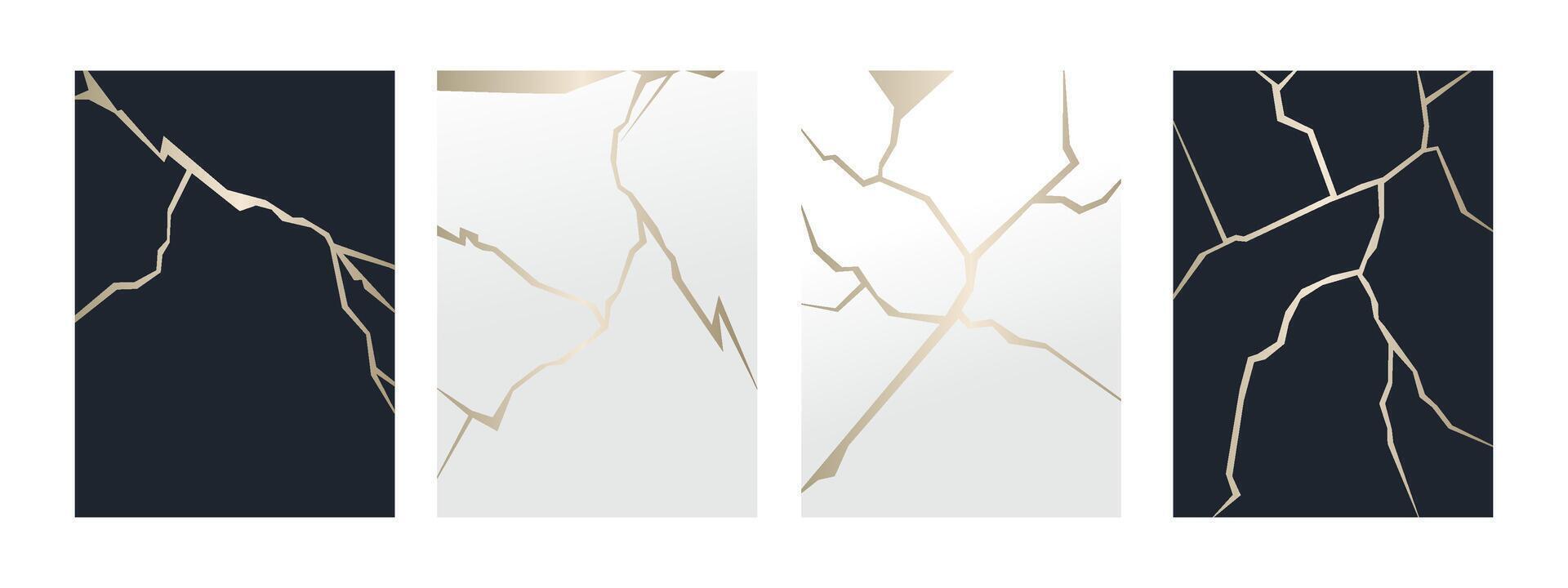 Gold Crackle Texture Modern Abstract Background Set vector