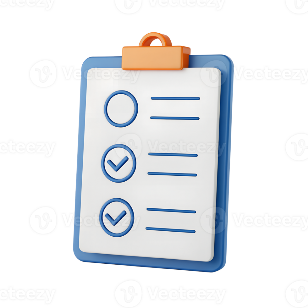 3D task progress icon, checklist with spinning progress circle, isolated on a transparent background png