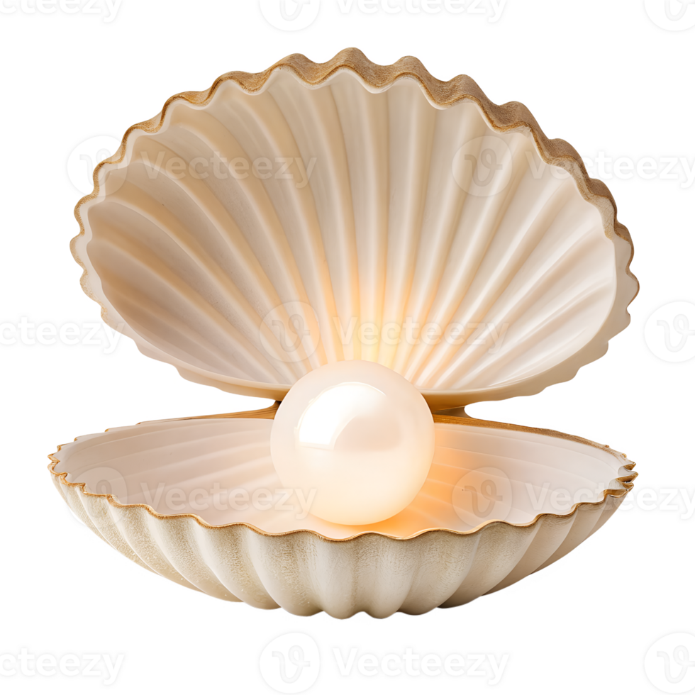 A half-open clamshell lamp with a pearl-shaped light source. isolated on a transparent background png