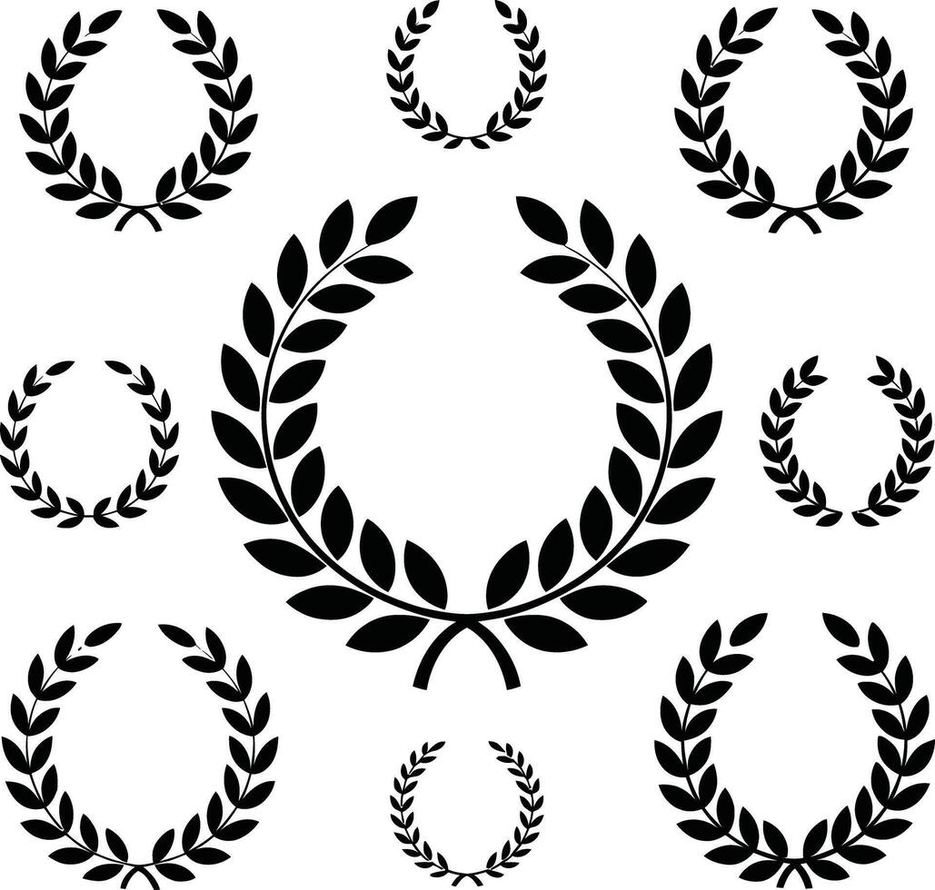 Scattered laurel wreaths of various sizes isolated on white background illustration vector