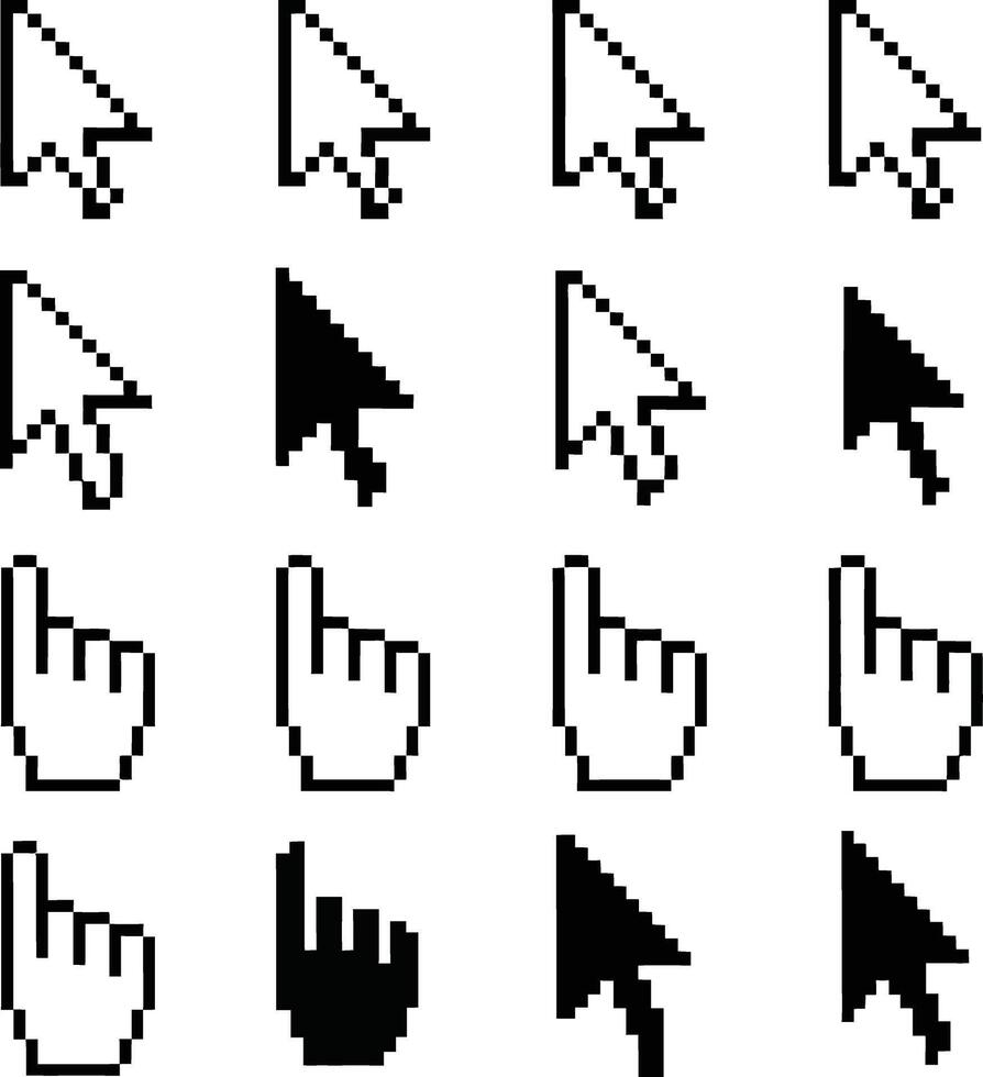 Set of pixelated mouse cursors and hand pointers isolated on white background illustration vector