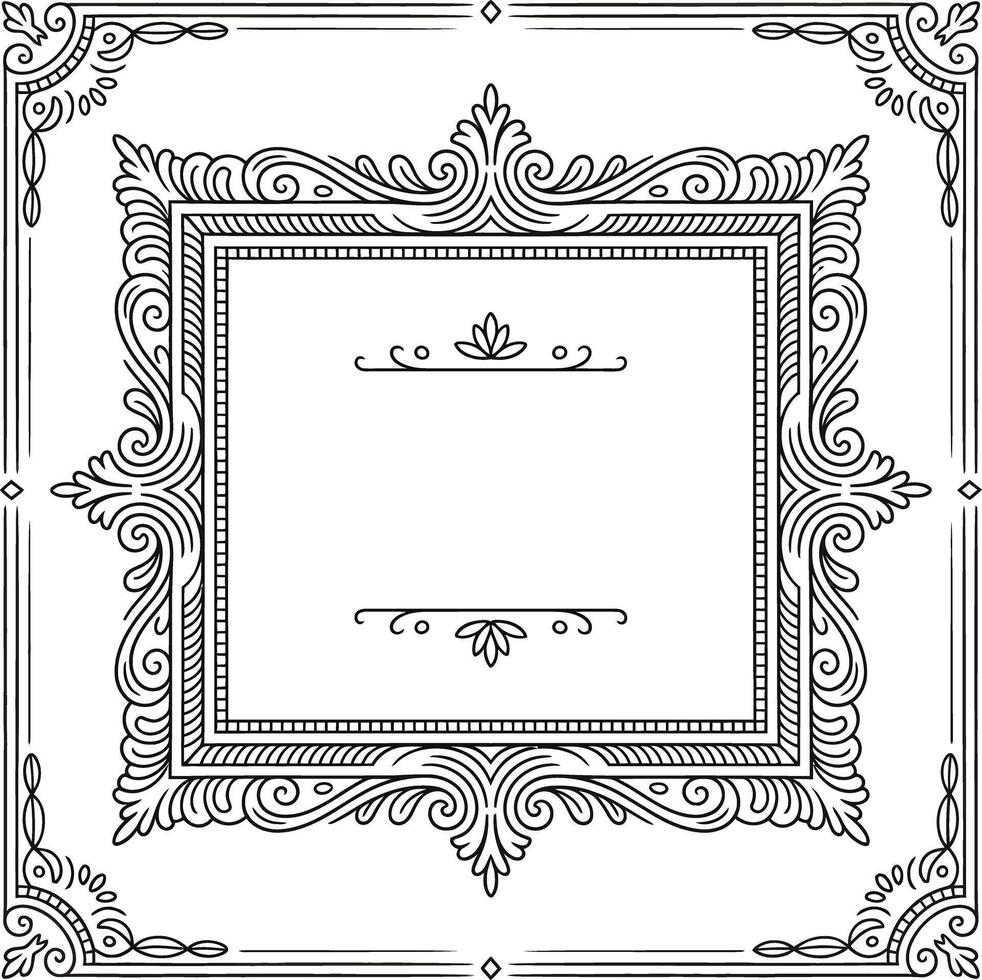 Ornate decorative square frame with elegant scrollwork illustration vector