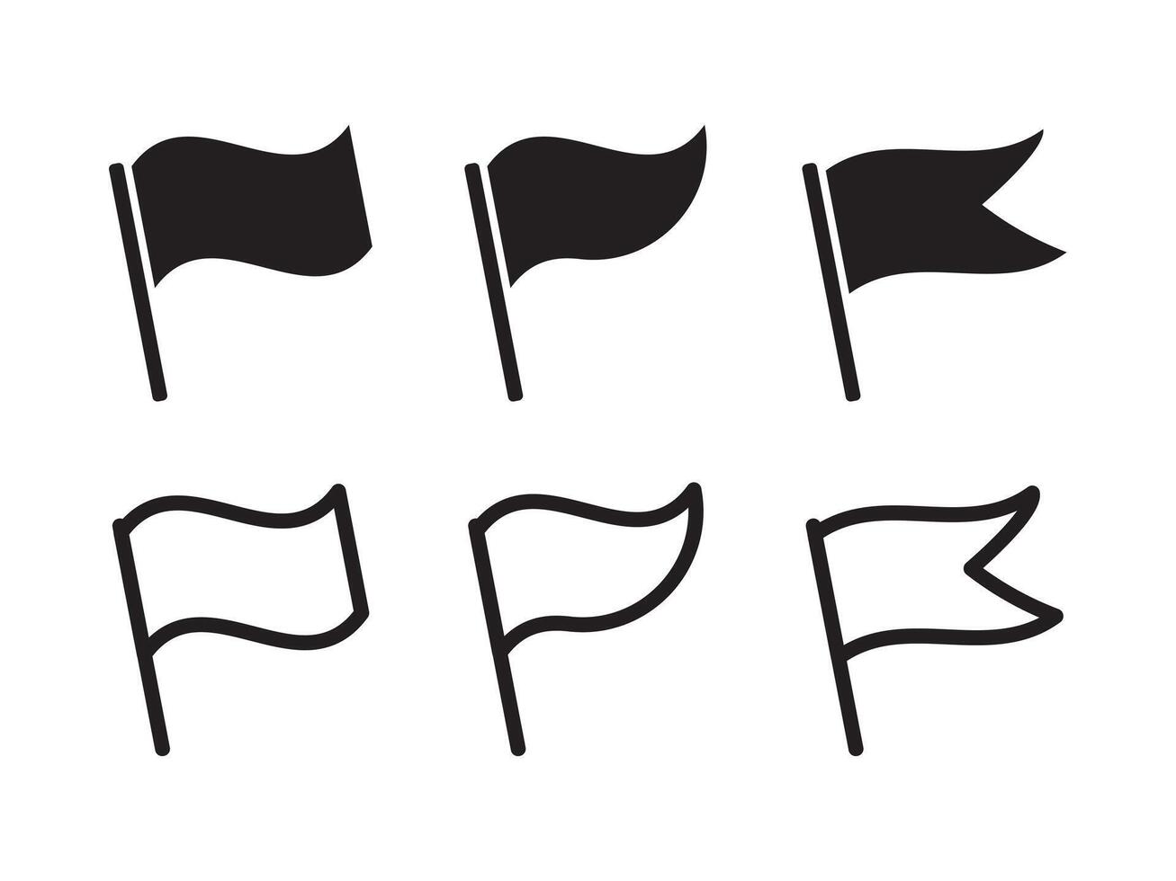 Flag icon set. Start and finish symbols. Map marks for gps point. Flags different shape, isolated. vector