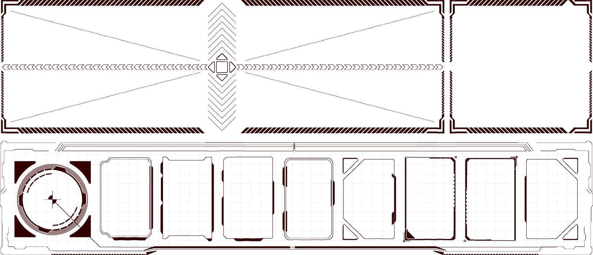 A sleek digital interface design showcases empty panels and a circular element, ideal for presenting interactive content or data visualization. The minimalist aesthetic enhances user engagement vector