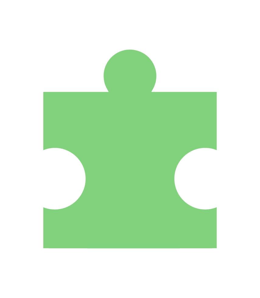 Flat green jigsaw puzzle piece silhouette. Simple puzzle tile for boardgame or table game. Versatile leisure or toy element, playful activity concept, isolated format. Ideal for template graphic use. vector